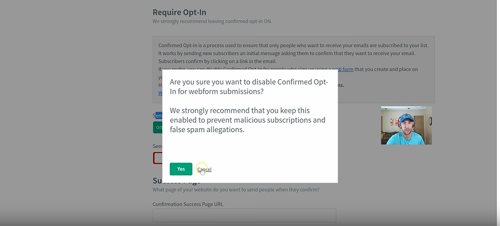 send a confirmed optin email for web forms
